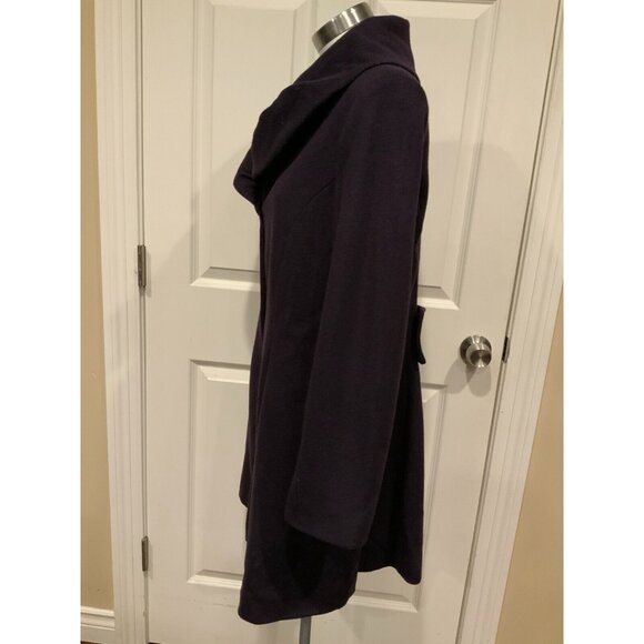 Tahari Purple 100% Wool Button-Up Coat W/ Leopard Print Lining, Size 14P - Picture 5 of 11